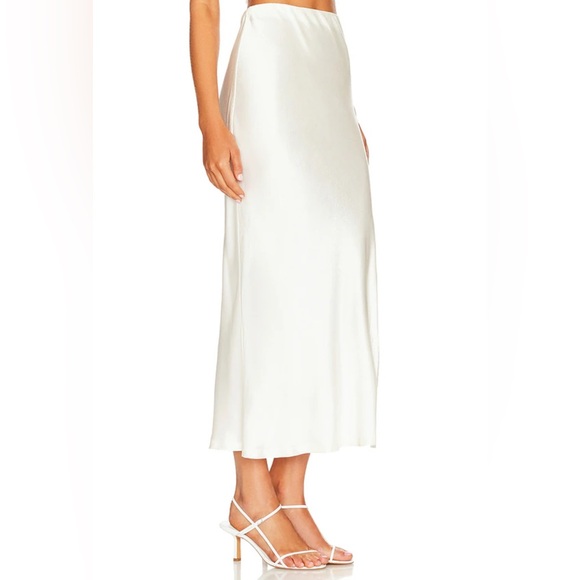 New Enza Costa Satin Bias Cut maxi Skirt in Cloud white split hem revolve - Picture 2 of 6